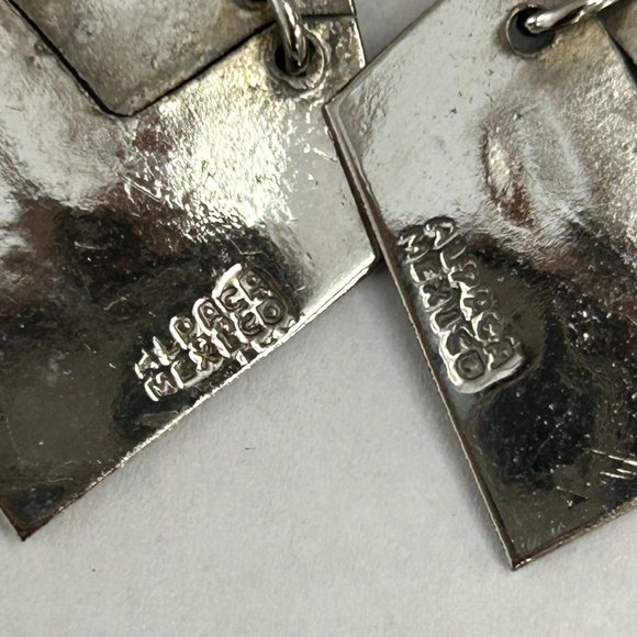 Vintage Silver Alpaca Mexican Long Blue Crushed Stone Inlay Long Earrings - Picture 5 of 6